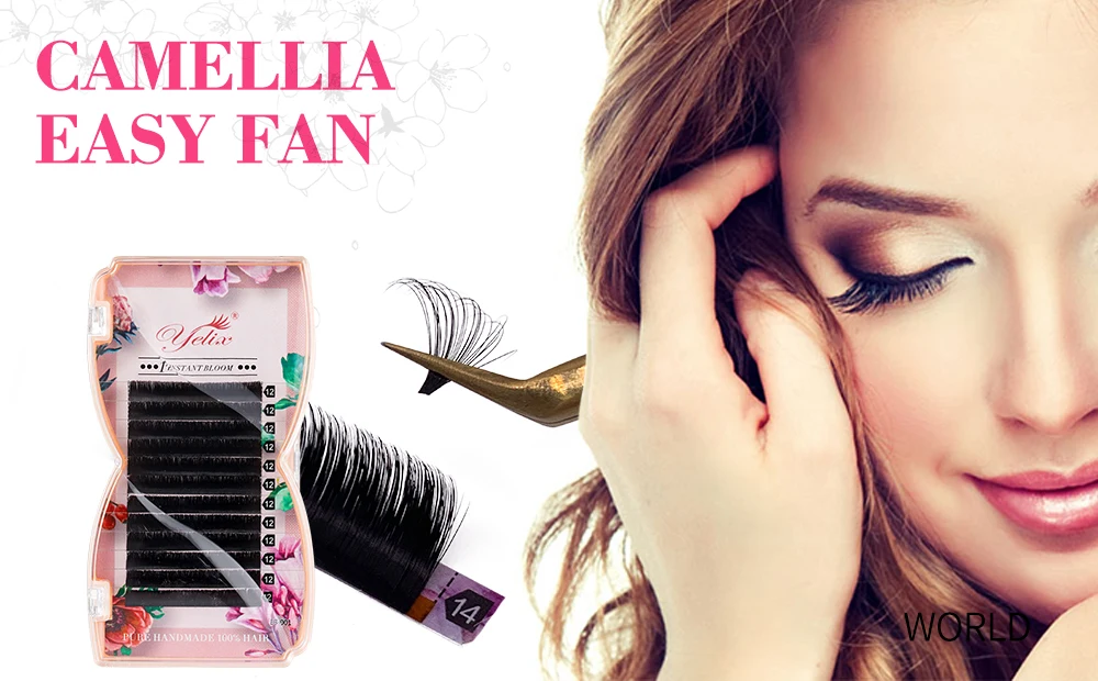 Yelix Easy Fan Camellia Mega Volume Wimpernverlängerungen 1s Bloom Einzelwimpern C D L LC Curl Gemischte Längen Natürliche Salon-Wimpern – Detail 2