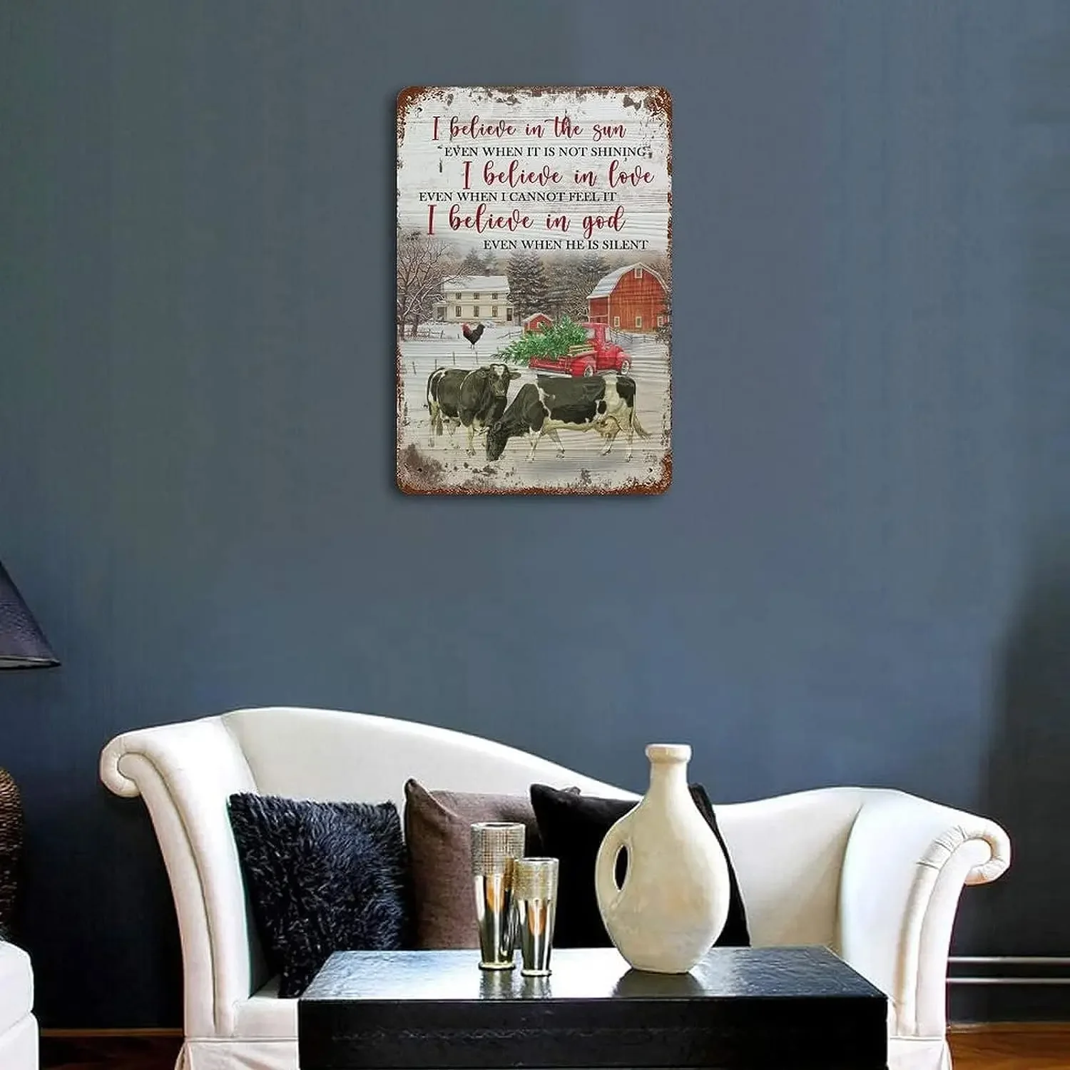 Rustic Retro Metal Tin Sign Farm Animal Poster I Believe in The Sun Even When It is Not Shining I Believe in Love Even