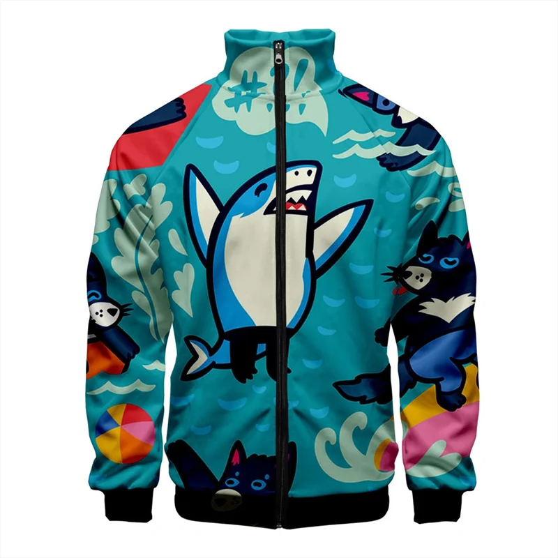 Funny 3D Sublimation Printing Jacket Personalized Pattern Flower Marine Animal Stand Collar Sweater For Men And Women Clothing