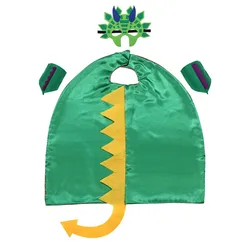 3-12Y Kids Green Dinosaur Cape Dress Up (with Tail Mask) Animal Cartoon Cape Boys Halloween Party Wrist Props Gifts