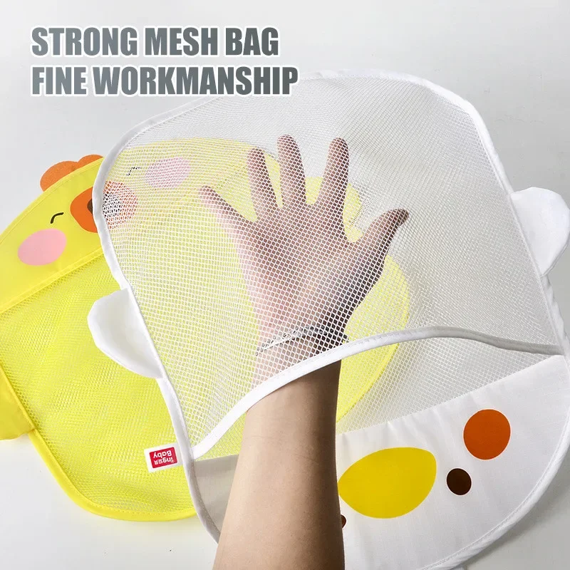 Yellow duck storage mesh bag toy pocket children bath waterproof drain cartoon dinosaur bathroom shower succle cup hanging toys