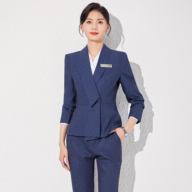 

Autumn Winter Uniform Styles Women Business Work Wear Blazers Female Pantsuits Professional Career Interview Trousers Set