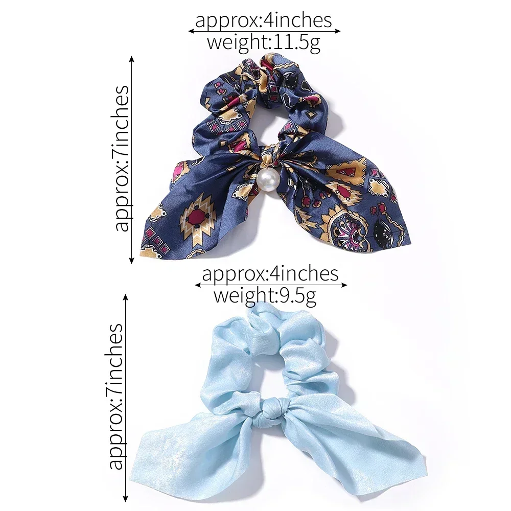 4 pz/lotto donne ragazze Chiffon Bowknot seta capelli Scrunchies Set perla coda di cavallo fascia capelli corda fascia accessori per capelli ragazze