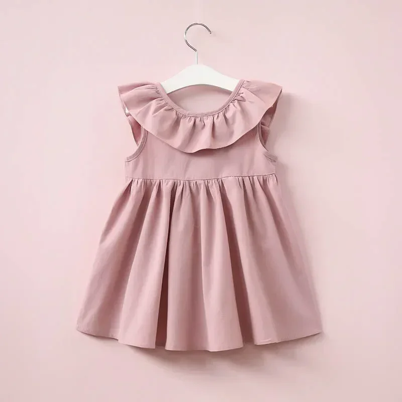 2024 Summer Baby Girls Dress Kids Pleated Backless Bow Dresses Toddler Sleveless Costume Korean Style Vestido Children\'s Clothes