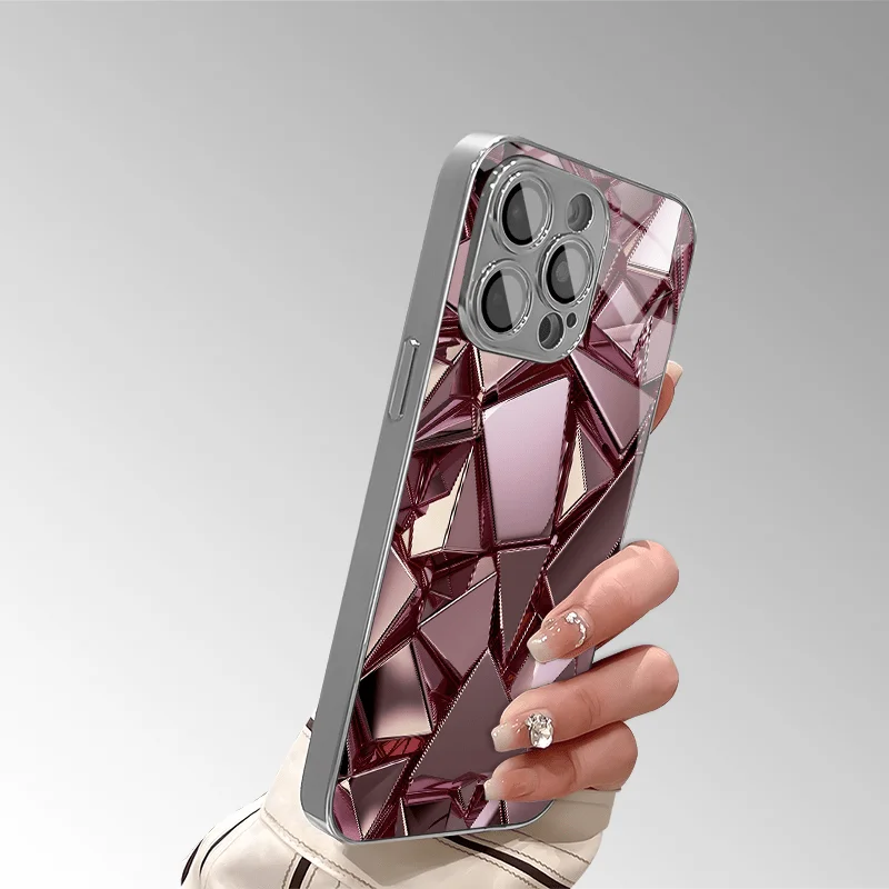 Rose gold glitter geometric pattern Phone Case for Samsung Galaxy S25 S24 S23 S22 S21 S20 S10 S9 S8 FE Plus Ultra 4G 5G Luxury