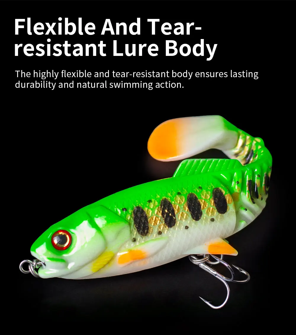 Hanlin 13,5cm/27g Weichköder T-Schwanz Angelköder Bluegill Swimbaits Silikon Goby Jig Pailletten Sinkender Minnow für Hecht und Barsch – Detail 5
