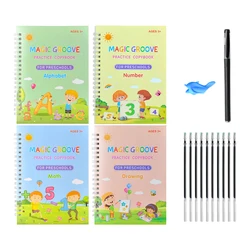 4pcs/set of Magic Exercise transcribing pens for preschoolers Calligraphy English free wipe children's reusable writing books