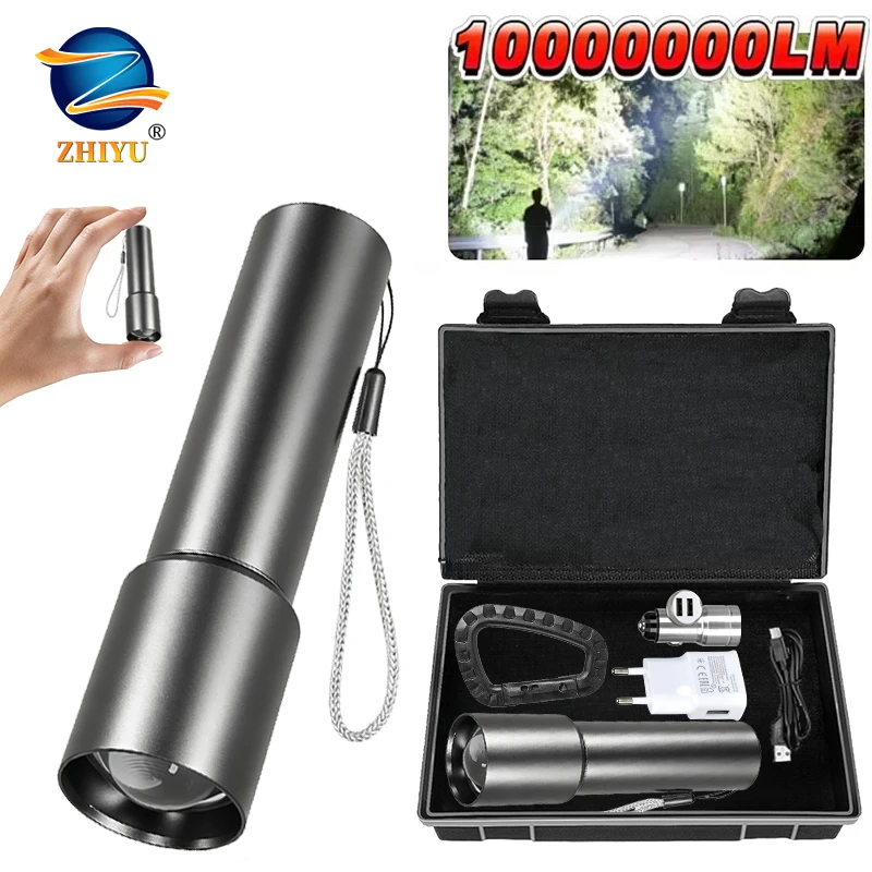 مصابيح كاشفة LED قوية محمولة من النوع C شعلة ألومنيوم قابلة لإعادة الشحن صغيرة محمولة تكبير للتخييم والتنزه في حالات الطوارئ