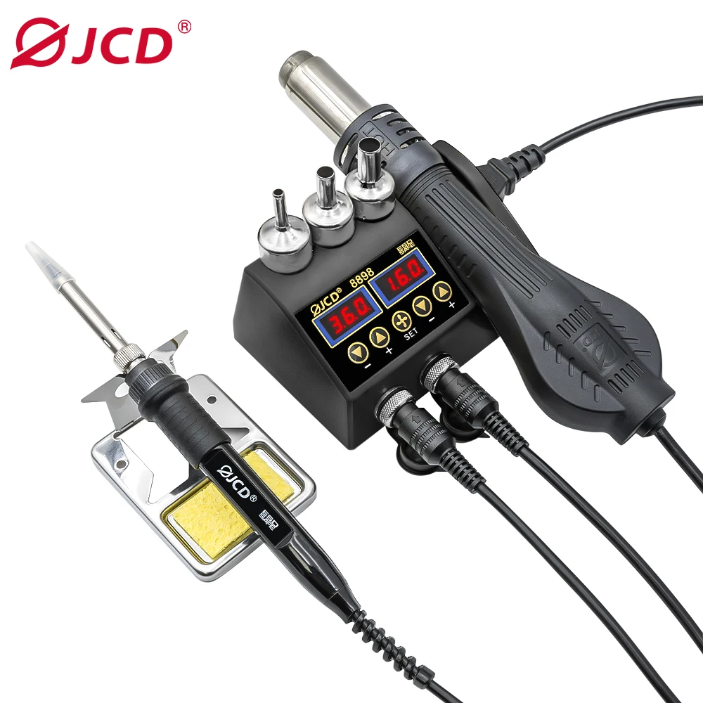 JCD 2 in 1 750W Soldering Station LCD Digital Display Rework Welding Station for Cell-phone BGA SMD IC Repair Solder Tools 8898