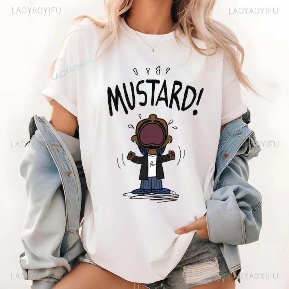 Kendrick Lamar Mustard Meme T-Shirt - Funny Hip Hop Graphic Tee for Fans Short-sleeve Round Neck Regular Fit Clothes