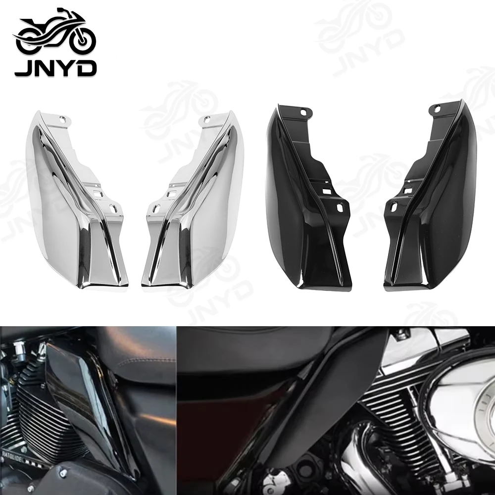 JNYD Motorcycle Chrome Black Mid-Frame Heat Shield Air Deflector Trim for Harley Touring Street Electra Glide Road King 2009-16