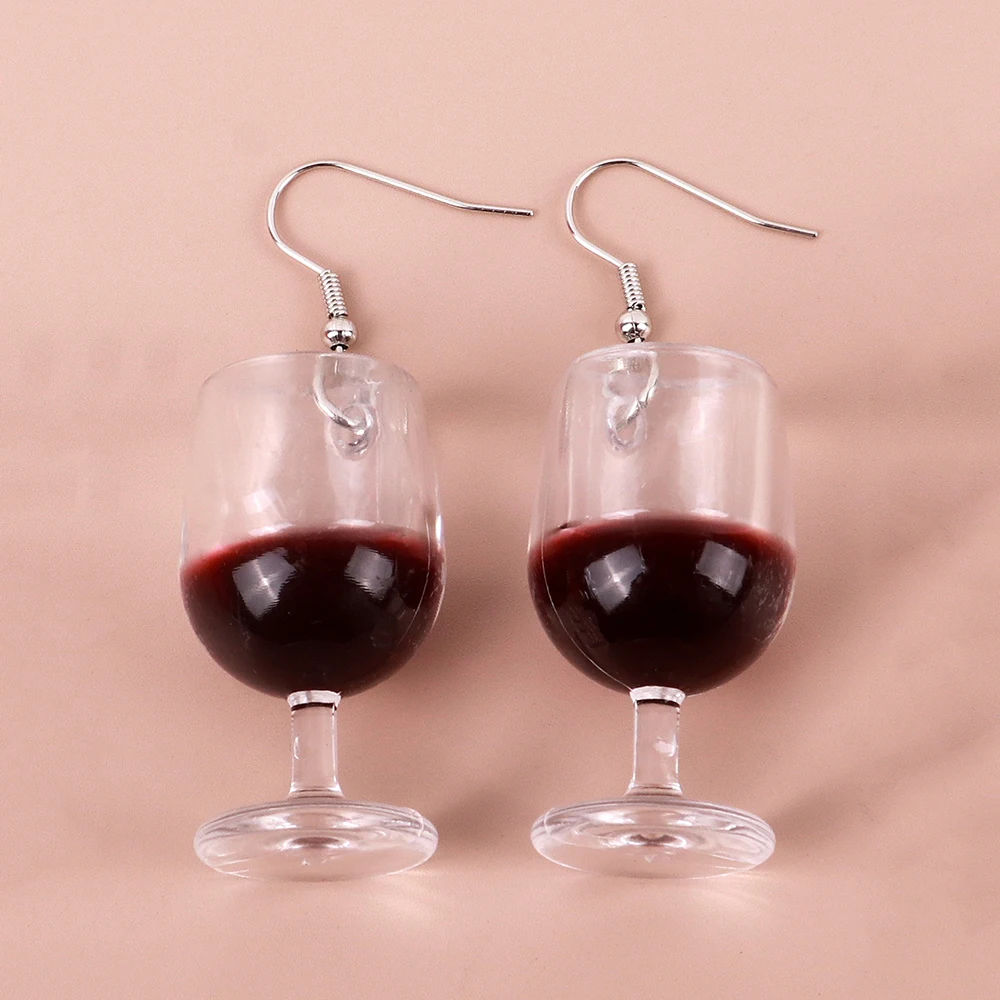 New Large Red Wine Glasses Acrylic Dangle Earring for Women Resin 3D Drink Cup Bottle Drop Earring Funny Creative Jewelry Gifts