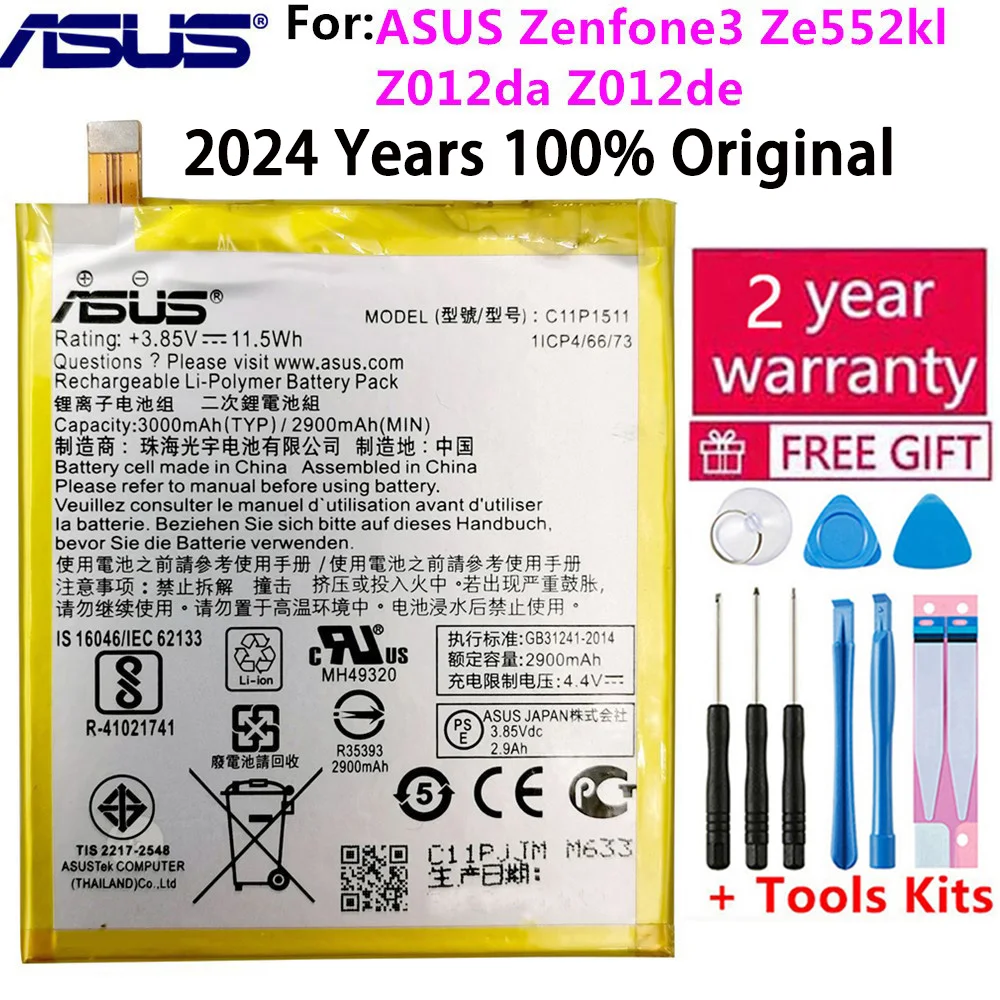 Batteria originale ASUS ad alta capacità C11P1511 per ASUS Zenfone3 Ze552kl Z012da Z012de 2900mAh + strumenti gratuiti