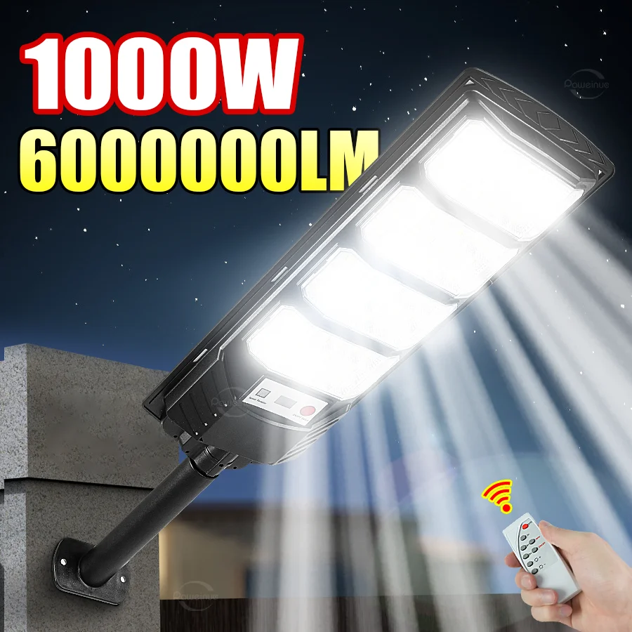 6000000LM LED Solar Outdoor Lamp Sunlight Motion Sensor Light Remote Control 1000W Solar Lamp Waterproof Street Wall Garden Lamp