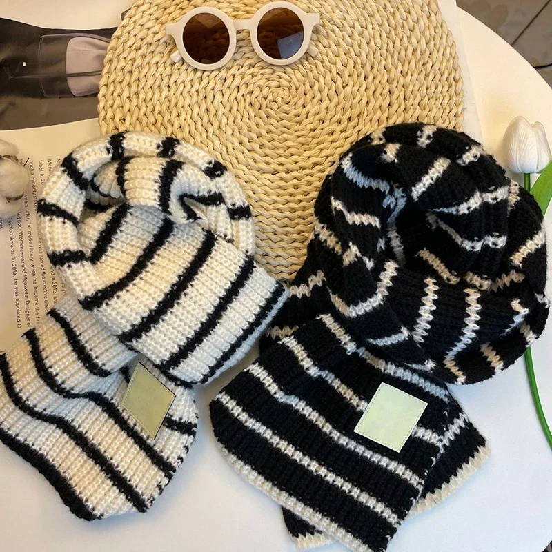 الشتاء شريط الطفل وشاح الكورية الدافئة محبوك منديل للأطفال بنين بنات كلاسيكي أسود أبيض شريط الأطفال الرقبة الأوشحة