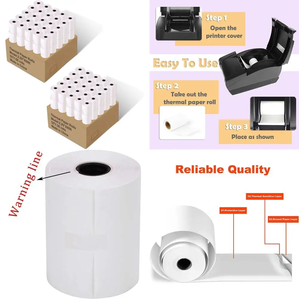 لفات ورق الإيصالات الحرارية، 2.25 بوصة × 85 بوصة، 100 لفة، متوافقة مع أطراف بطاقة الائتمان