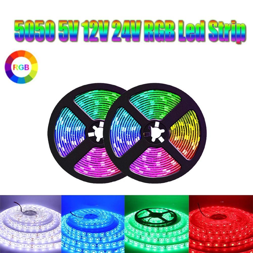 

DC 5V 12V 24V Led Strip Light RGB 60led/m 5m 5 12 24 V Volt 5050 LED Strip TV Backlight Room Bedroom Waterproof Warm White