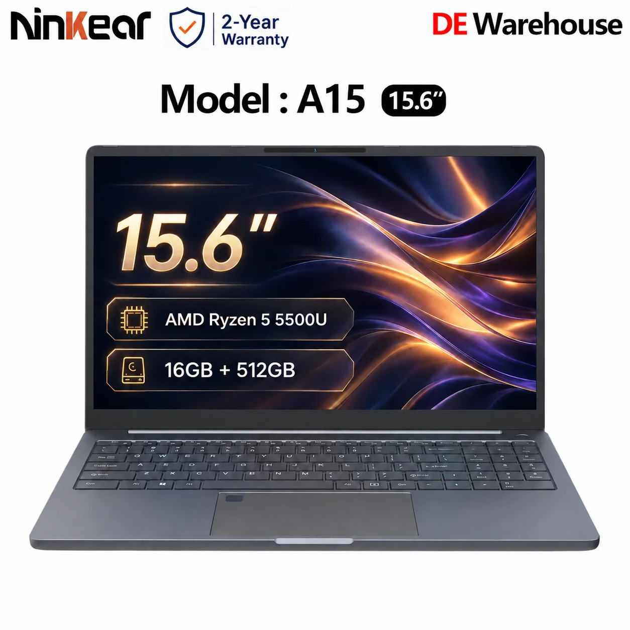 Ninkear A15 Laptop 15.6 Pollici Display FHD IPS 16GB RAM 512GB SSD AMD Ryzen 5 5500U ricarica rapida USB-C PD 65W Windows 11 WiFi 6 tastiera retroilluminata per lavoro studio