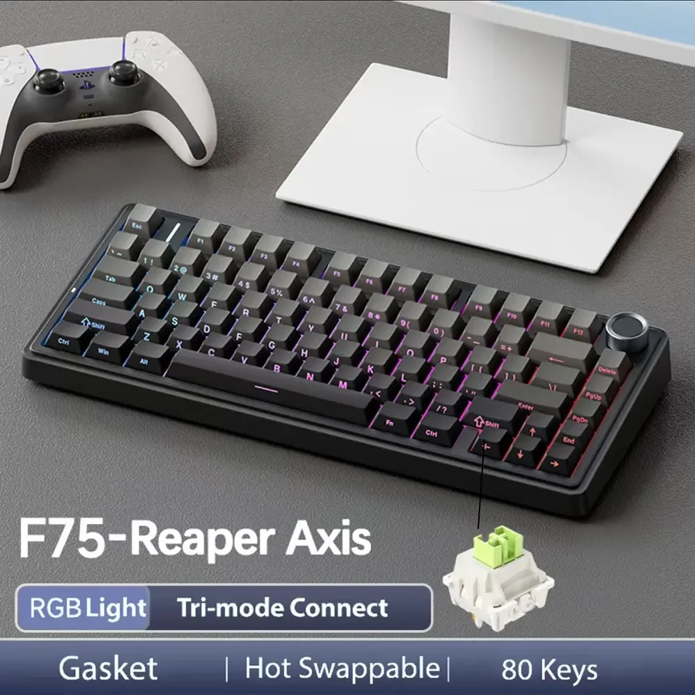 AULA F75 2.4G Draadloos/Bluetooth/Bedraad Gaming Mechanisch Toetsenbord RGB Aangepast 75% Layout OEM Profiel Gasket PC Game Toetsenbord