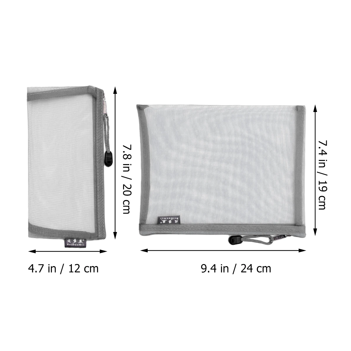 

6pcs Grey Portable Office Stationery Bag Mesh Zippered File Bag Transparent Pencil Pouch for Office School Supplies