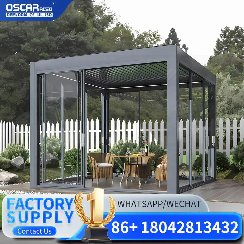 

Modern Bioclimatic UV Resistant Motorized Louver Swimming Pool Backyard Sunroom Outdoor Gazebo Pergola
