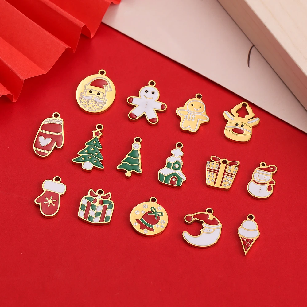 

1pcs/Lot Stainless Steel Cartoon Christmas Socks Snowman Santa Charms Pendants For DIY Fashion Jewelry Making Accessories