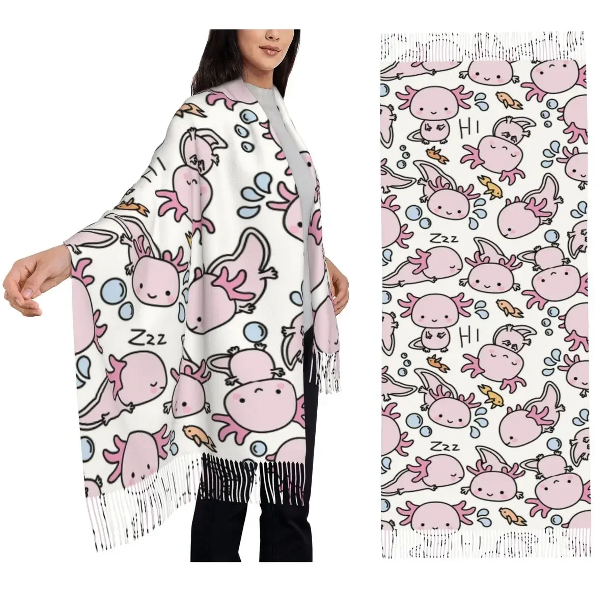 

Шарф для плавания аксолотлей, шарфы с кисточками, женские мягкие теплые шали и накидки, большая осенне-зимняя шаль