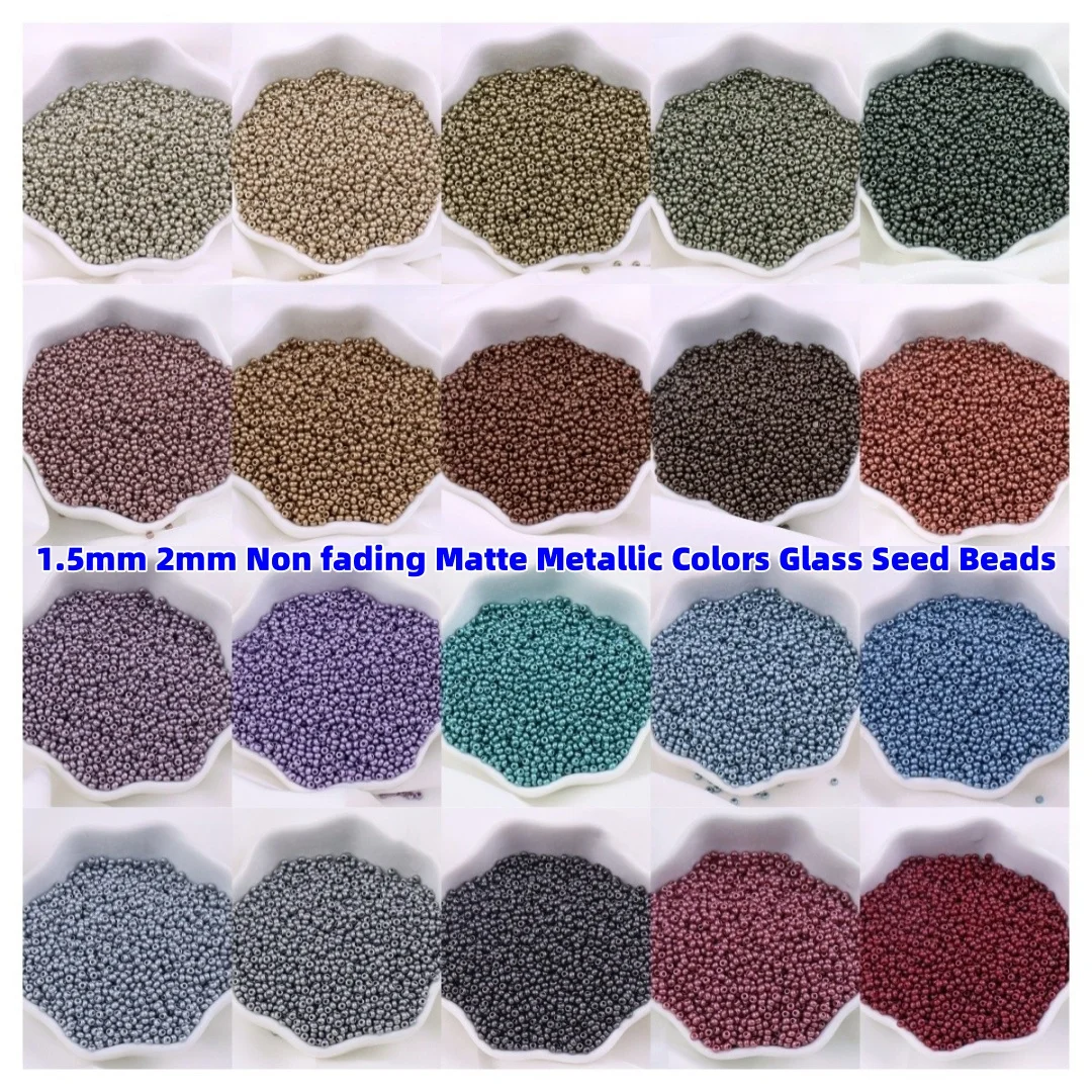 

1.5mm 2mm Non fading Matte Metallic Colors Glass Seed Beads Round Spaced Beads Handmade DIY Bracelet Necklace Loose Beads