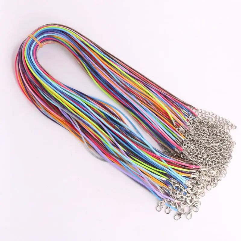 10pcs 45cm Braided Adjustable Black Leather Rope Wax Cord DIY Handmade Necklace Pendant Lobster Clasp String Cord Jewelry Chains