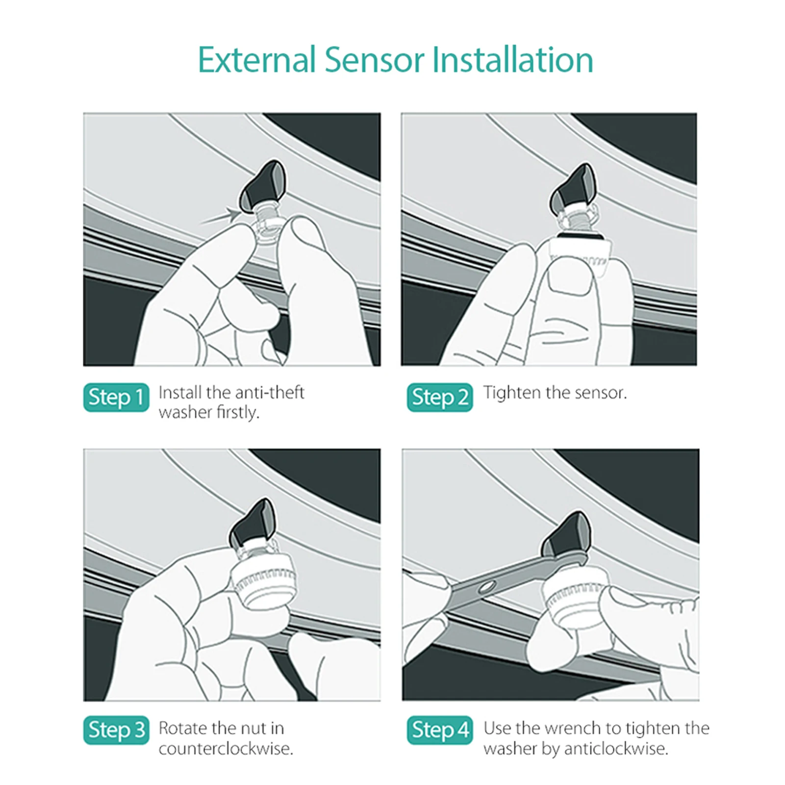 TPMS Tire Pressure Monitoring System Wireless Real-time LCD Display 4 External Sensors Alarm Function