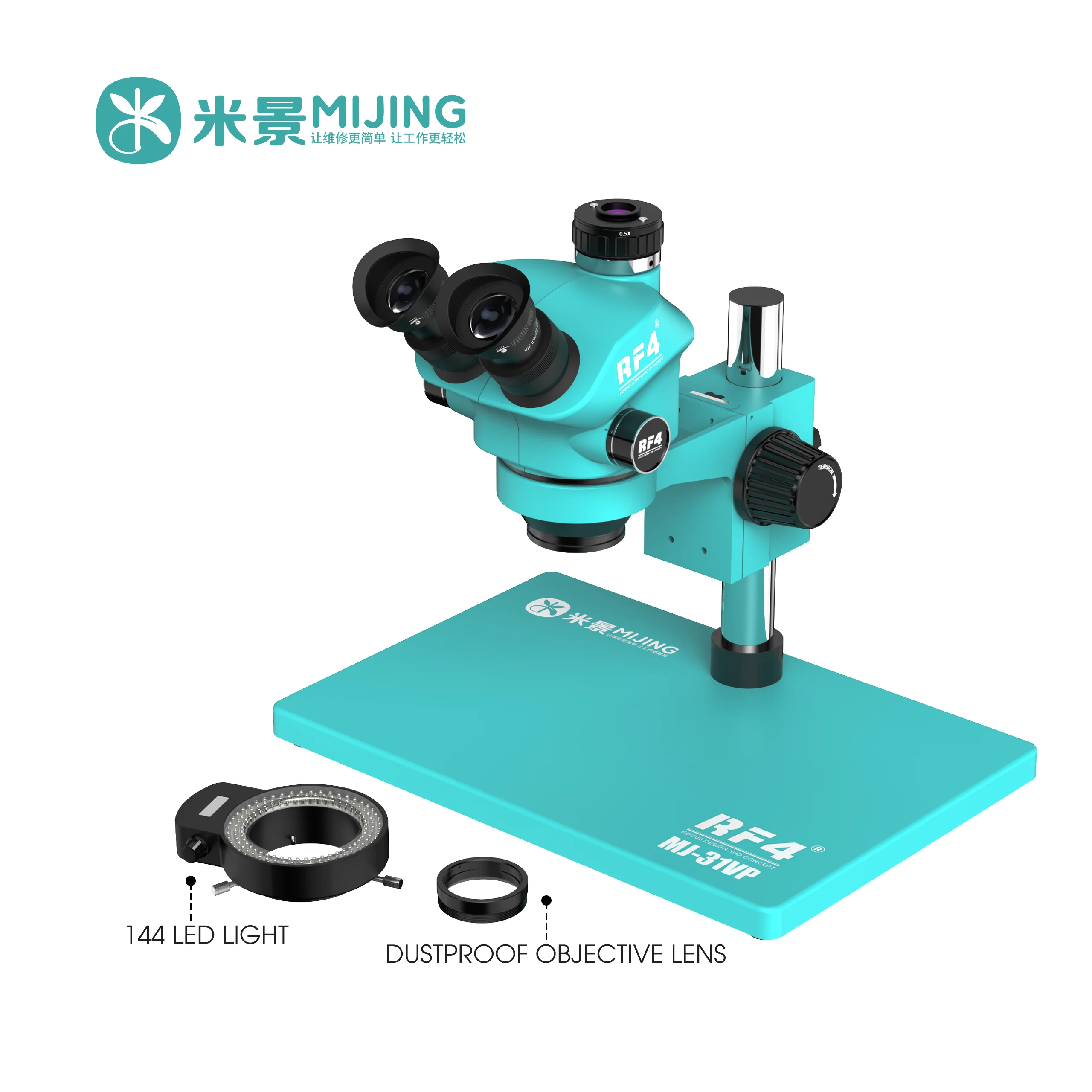 

Mijing New Trinocular Microscope RF4 & MJ-31VP Metal Gear Continuous Zoom 7-50x Locking Knob Accurately Lock Magnification