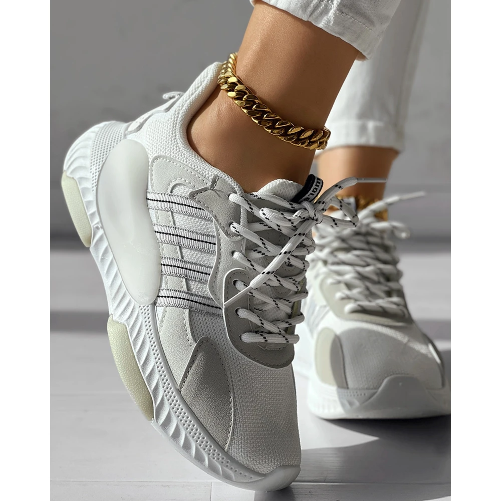 

Women Fashion Knitted Laced Summer Sneakers Woman Breathable Casual Shoes for Women Casual Chaussure Femme Platform Sports Shoes