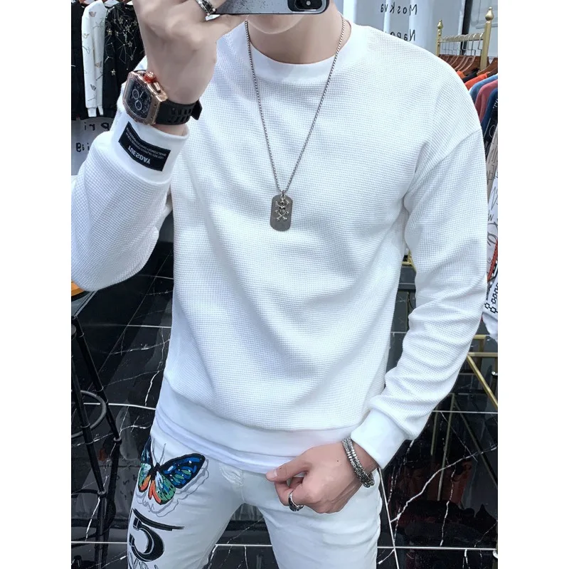 New Spring Autumn Sweatshirt Men's Trendy Brand Winter Solid Color Trendy Long-sleeved Bottoming Top