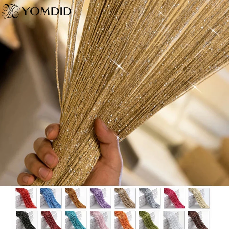 100x200cm Thread Curtains New Shiny Tassel Silver Line Curtain Valance Living Room Divider Wedding DIY Home Door 1x2m Curtain