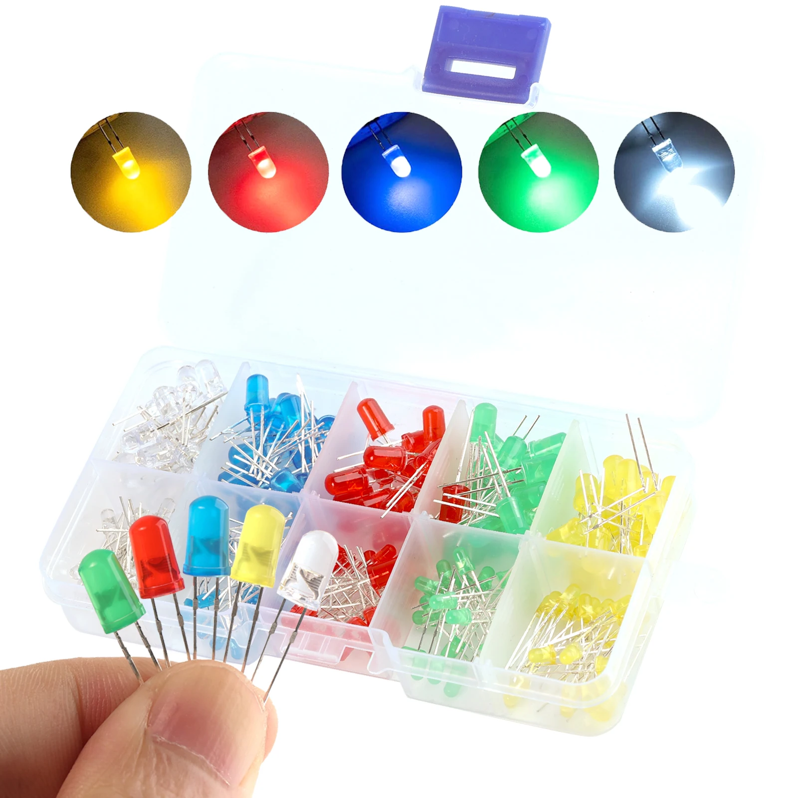 200pcs 3mm/5mm Diffused LED Diode Kit Lamp Light Emitting Diode Bulb Micro White Red Blue Green Yellow 3V DIY PCB Set Assorted