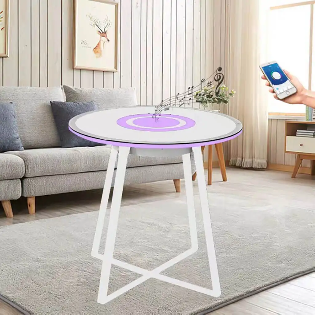 # Fancy Bedside Center Table Tempered Glass Coffee Table Led Light Stand Table Export With Metal Frame Iron Legs Modern