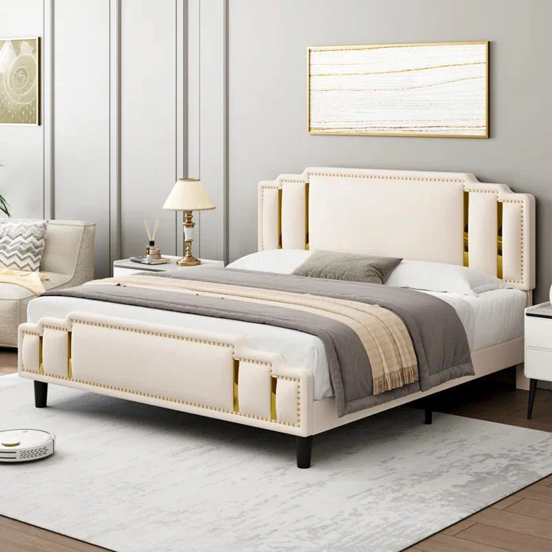 # Full Size Bed Frame with Headboard Turkish Furniture Bedroom Design Velvet Upholstered Platform Double Bed Frame Cheap view 5
