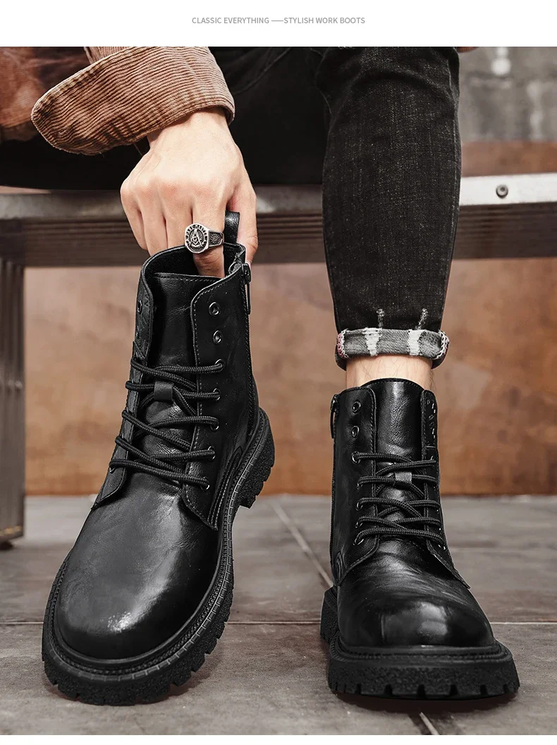 6cm Invisible Height Increasing Men Boots Leather Outdoor Autumn Winter Shoes Warm Non-Slip Comfortable Elevator Ankle Boots