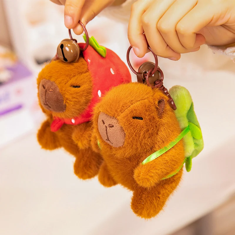 12cm Creative Fluffy West Highland Dog Teddy Bear Capybara Wear Strawberry Scarf&Turtle Backpack Plush Pendants Girls Xmas Gifts