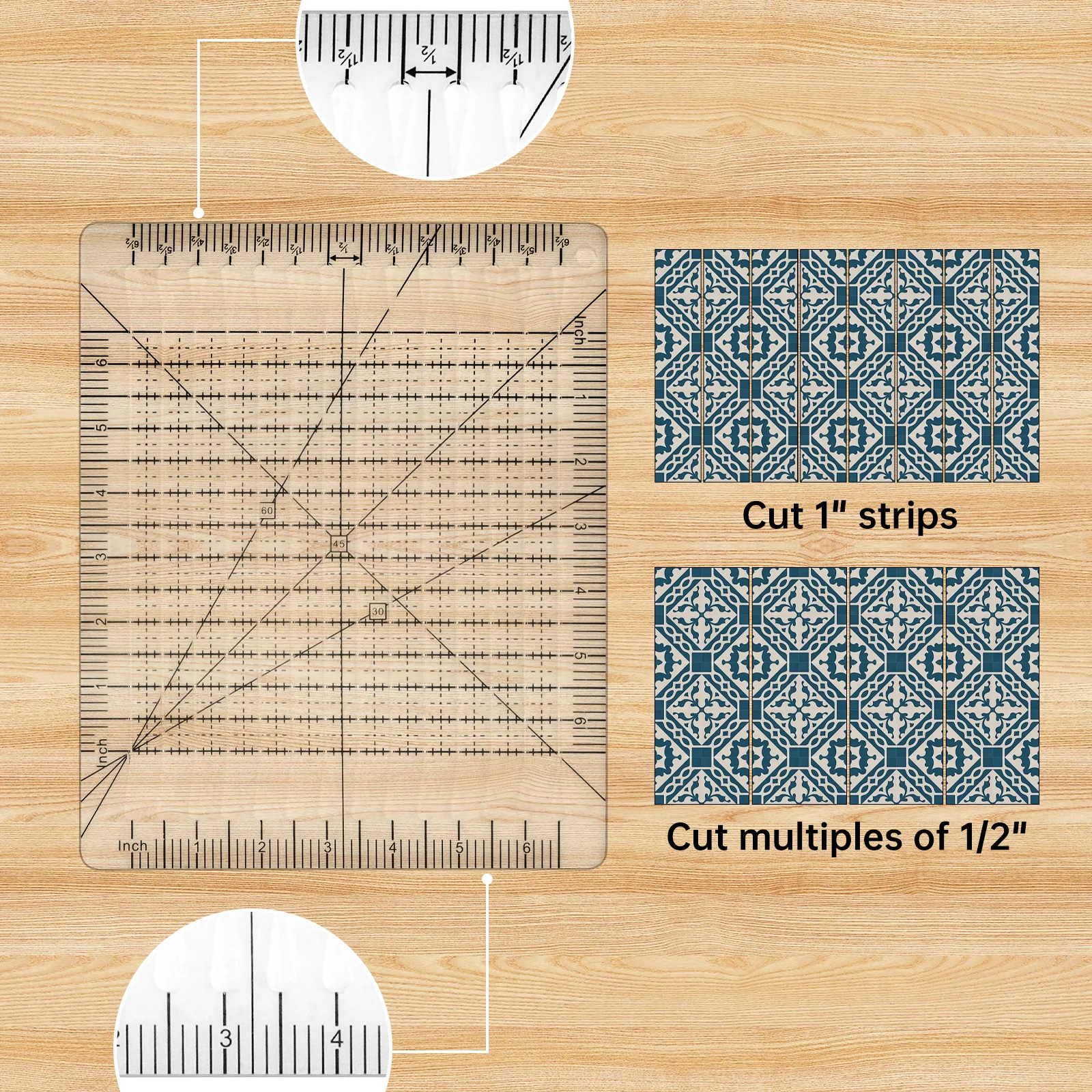 Quilting Patchwork Ruler Fabric Precise Cutting 6 x 6 inch Acrylic Quilt Strip Sewing Ruler DIY Crafts Tailor Sewing Tools