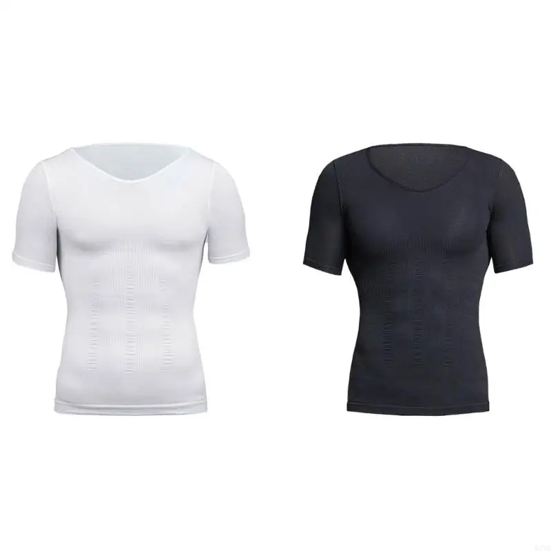Y3NE Breathable Nylon Fabric Men Shaping Shirt Short Sleeve Compressed Base Layer Top