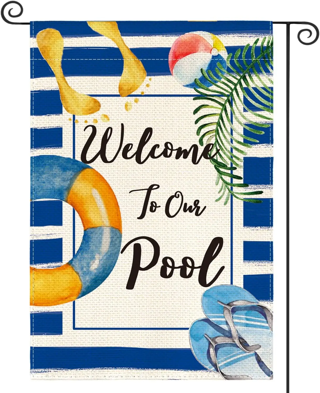 AVOIN colorlife Watercolor Stripes Welcome To Our Pool Garden Flag Double Sided Outside, Summer Holiday Swimming Ring Flip Flops