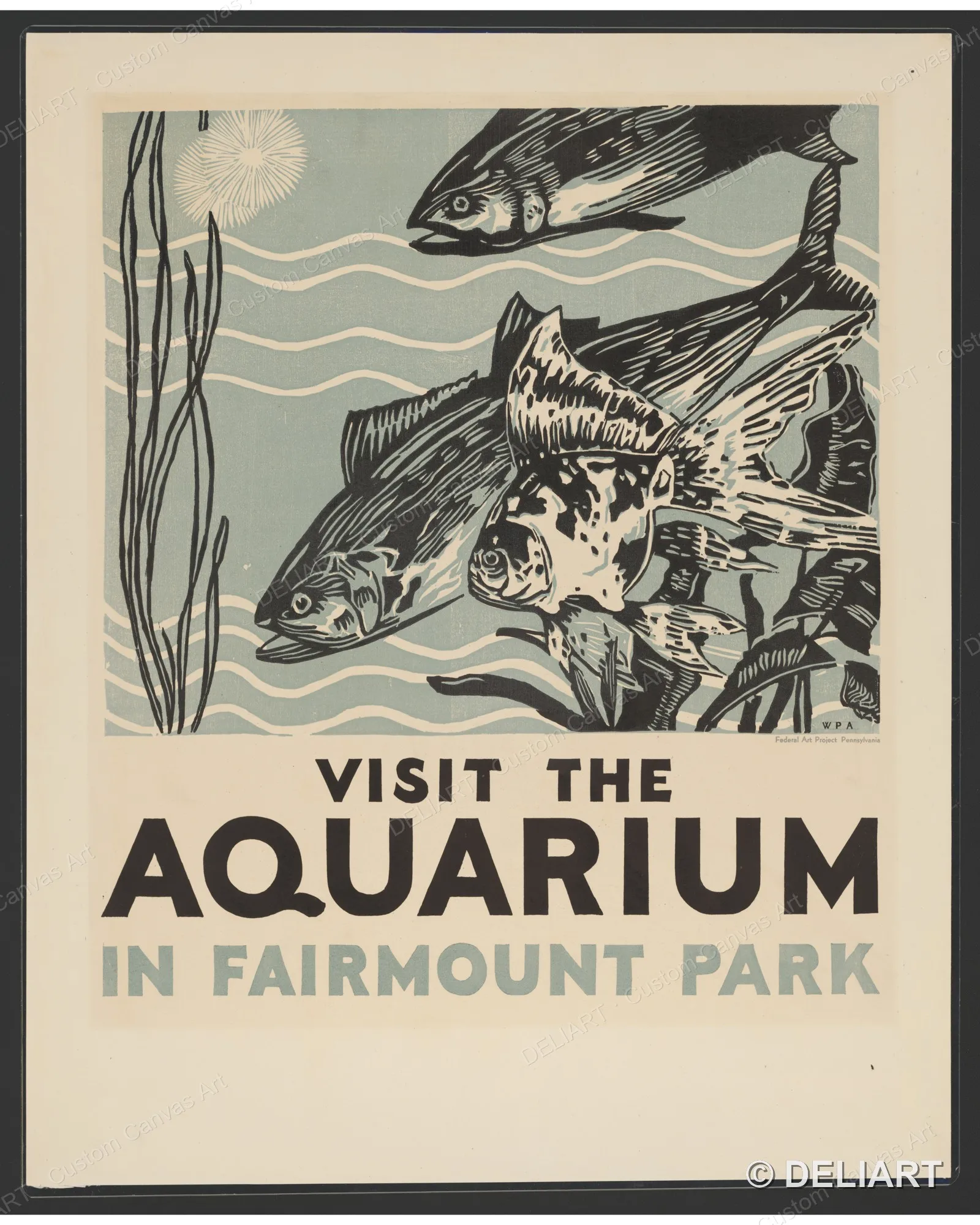 Visit the aquarium in Fairmount Park Vintage Travel Canvas Wall Art Poster Print Retro Tourism Advertising Nostalgic Unframed
