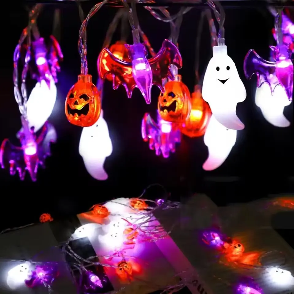 Guirlande lumineuse LED pour Halloween, 1 pièce, lampe décorative chauve-souris fantôme citrouille, à piles, lumières de Festival pour décoration de fête d'halloween