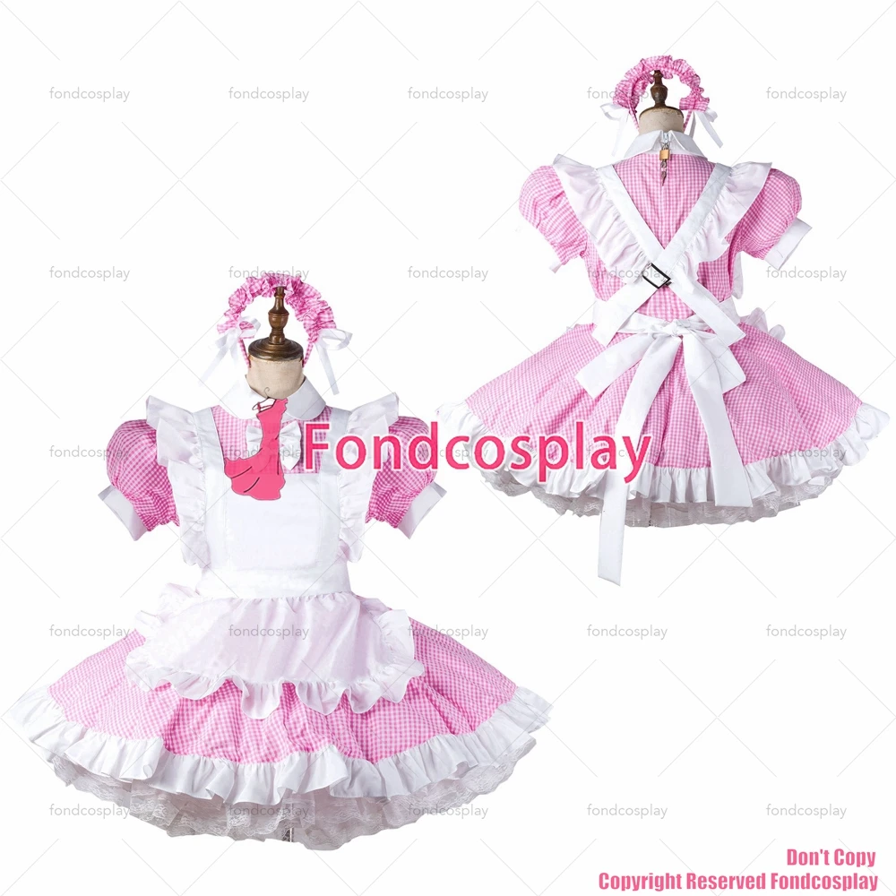 

fondcosplay adult sexy cross dressing sissy maid baby pink cotton dress lockable Uniform white apron costume CD/TV[G2207]