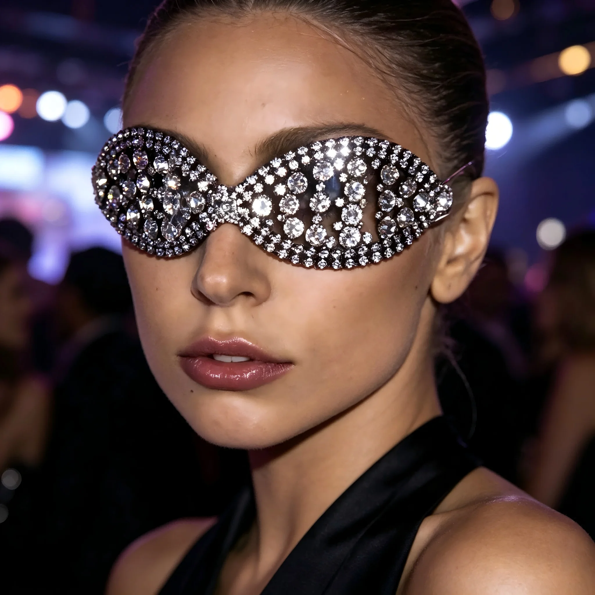 Y2K Stonefans Sparkling Silver Rhinestone No Lens Glasses Frame Women Party Prom Performance Jewelry Accessory