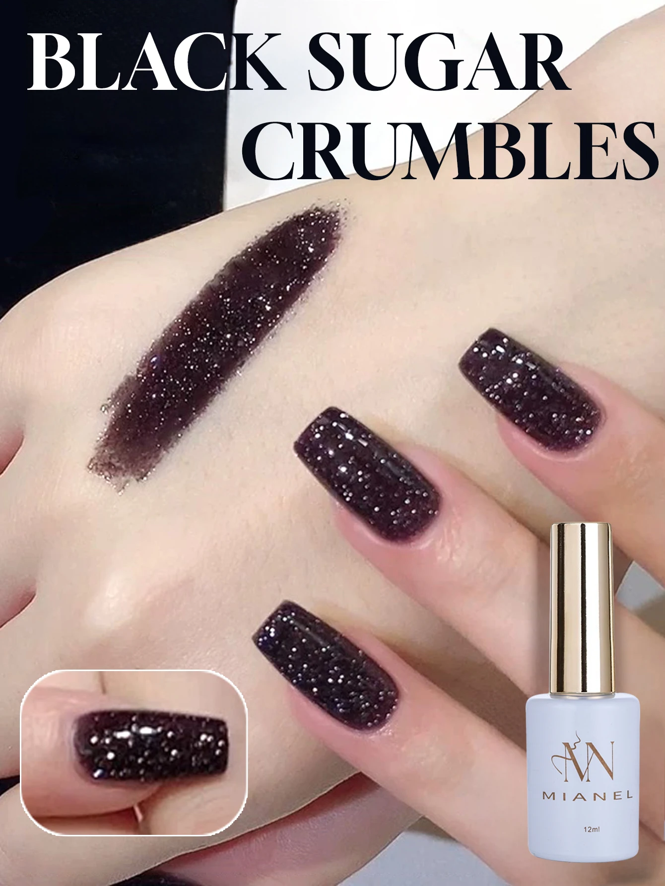 12ML 1 pièces ongles bruns automne Internet célébrité ongles blancs sucre écrasé diamant paillettes Gel vernis à ongles ongles noirs rouge