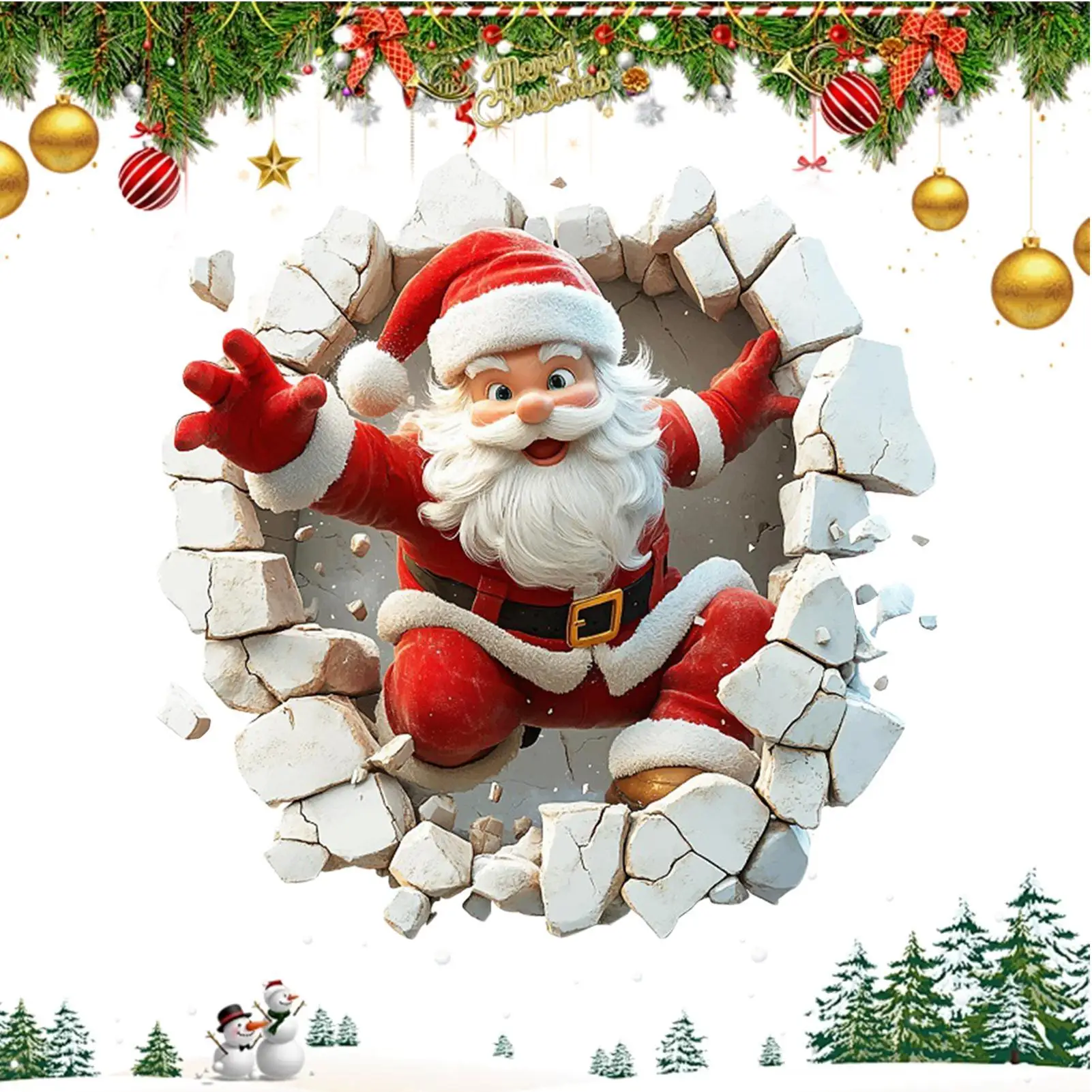 Holiday Window Clings Wall-Breaking Santa PVC Glass Clings Holiday Glass Decals Decorations for Refrigerator Bathrooms Kitchens