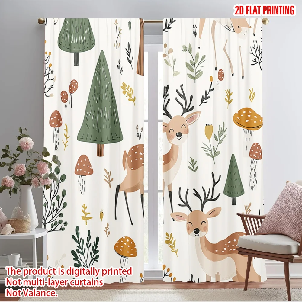 2pcs,2D plane printing Print Curtains Cute woodland animals forest seamless Durable 100% Polyester Fabric (without rod)