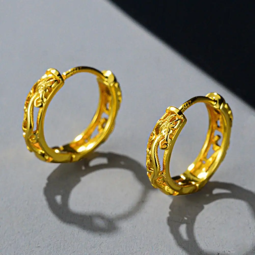 Formal Event Earrings Unisex Huggie Earrings Set Hollow Dragon Embossed Hoop Jewelry Polished Golden Round Ear for Club